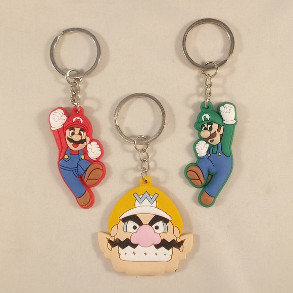 Men's Silver Mario Brothers Mario Luigi Wario Characters Keychain Key Ring 3 pcs - Picture 2 of 5